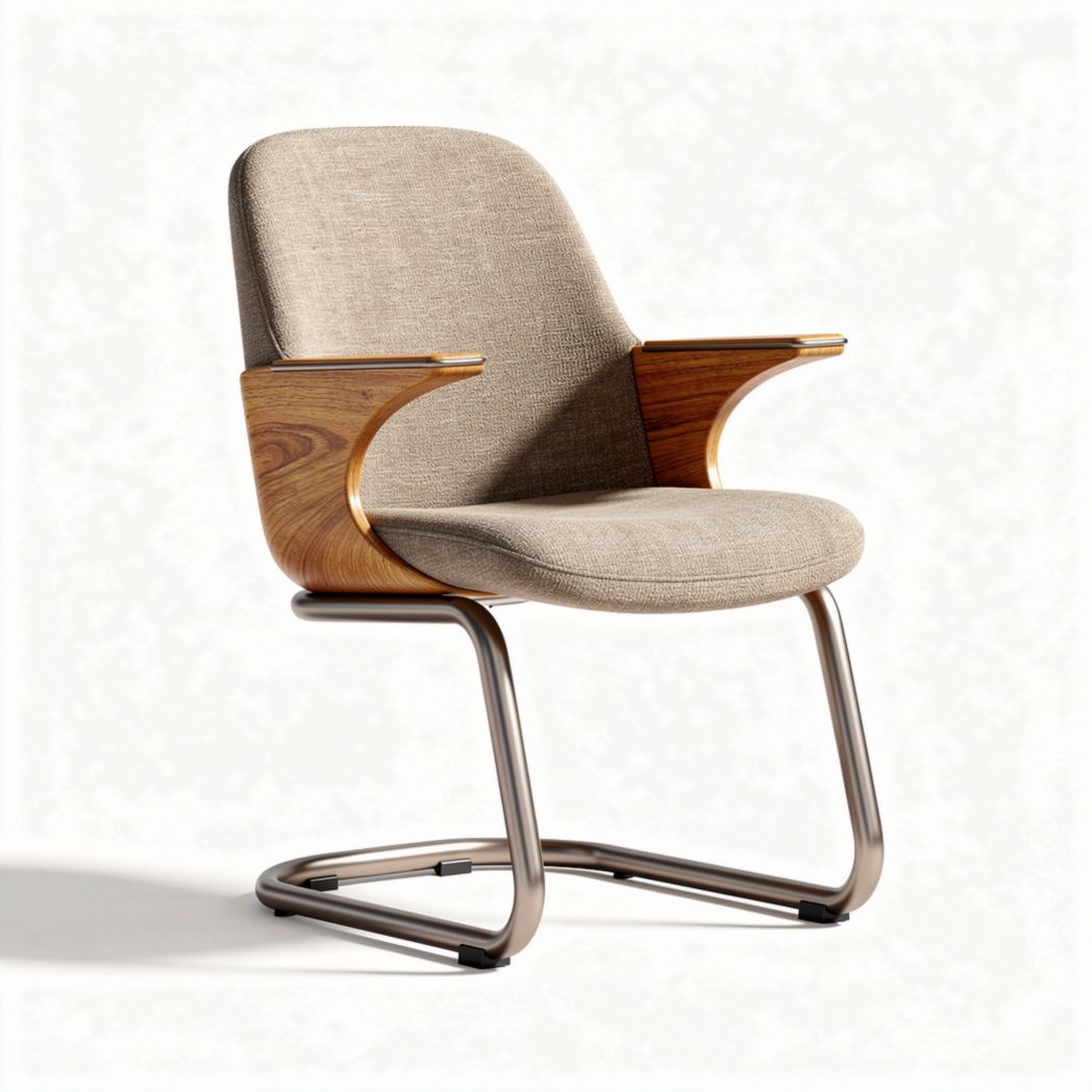 Upholstered chair with wood armrests and metal frame 55 x 50 x 80cm