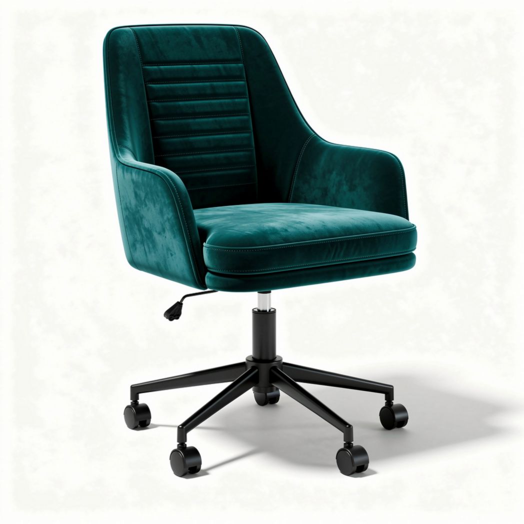 Velvet office chair with adjustable height and swivel base in green 60 x 60 x 90cm