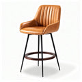 Bar stool with leather upholstery and metal legs in brown color