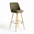Fabric upholstered bar stool with wooden legs in olive green 45 x 45 x 110cm