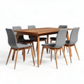 Dining table set with six upholstered chairs walnut finish 180 x 90 x 75cm