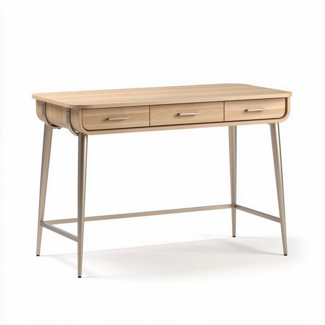 Wooden writing desk with three drawers and metal legs 120 x 60 x 75cm