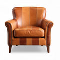 Leather tufted armchair with wooden legs in brown 80 x 100 x 80cm