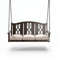 Outdoor wooden porch swing with beige cushions and metal chains 150 x 60 x 75cm