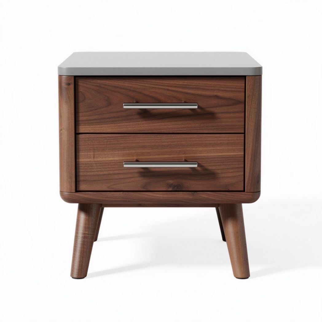 Walnut nightstand with gray top and two drawers for storage 50 x 40 x 45cm
