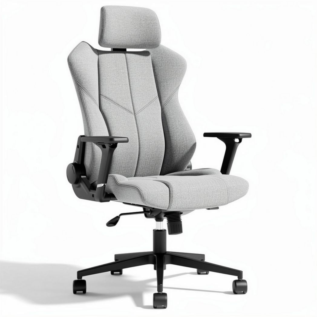 Ergonomic swivel office chair in white leather with adjustable headrest 70 x 70 x 120cm