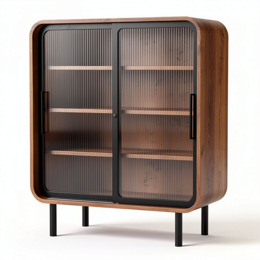 Wooden storage cabinet with glass doors and metal frame 80 x 40 x 100cm