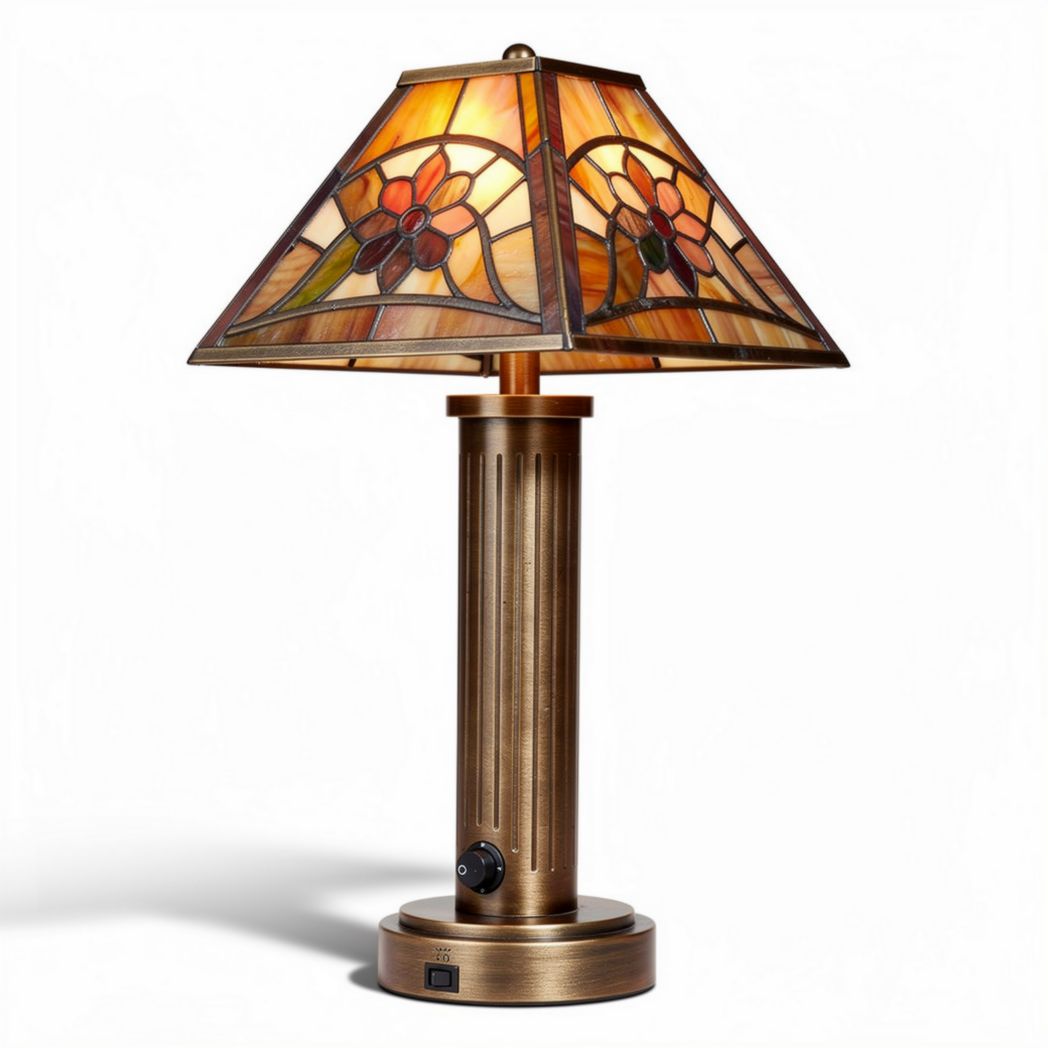 Stained glass table lamp with floral design and metal base 30 x 30 x 50cm