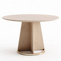 Round wooden dining table with natural finish and metal base 100 x 100 x 75cm
