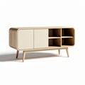 Wooden media console with slatted doors and metal legs 150 x 40 x 60cm