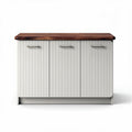 White kitchen island with wooden top and storage cabinets 150 x 50 x 90cm