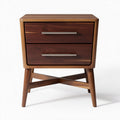 Wooden nightstand with two drawers and modern design in walnut finish